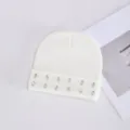 Gorro de punto blanco con pedrería para mujer, elegante gorro de invierno cálido con vuelta. - Strass Simple de Doble Fila / Blanco