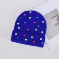 Gorro de punto azul con pedrería para mujer invierno cálido moda brillante cristal gorro calavera - Strass Cuadrados de Colores / Azul Zafiro