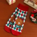 Weihnachten süße Bär Print rot grün Argyle Mittelsocke Baumwolle Damen Winter Feiertag. - Größe 35-39 / Rot Grün Kariert Bär