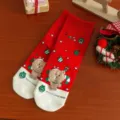 Weihnachts-Baumwollsocken für Damen in Rot, süßes Plüschbär- und Festtagsmuster Design. - Größe 35-39 / Roter Bär
