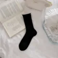 Schwarze Damen Socken mit Rüschen, Frühlings Sommer atmungsaktive japanische dünne Socken. - Damen 35-39 / Schwarz