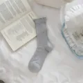 Graue rüschen spitzen besatz wadenlange socken atmungsaktives netzdesign süßer vintage stil - Damen 35-39 / Grau
