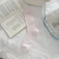 Rosa Socken mit Spitzenrüben, atmungsaktives Netzdesign, süßer japanischer Stil für den Alltag. - Damen 35-39 / Rosa