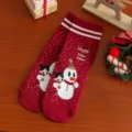 Rote Weihnachtssocken für Damen, festives Cartoon-Schneemann-Muster, kuschelige Baumwolle. - Größe 35-39 / Roter Schneemann