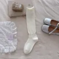 Calze lunghe bianche da donna stile coreano bordo arrotolato calze di cotone balletto - Taglia unica / Bianco Latte