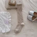 Calze alte beige da donna simpatici polsini arrotolati cotone calzini lunghi dolci - Taglia unica / Beige