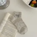 Chaussettes courtes grises pour femmes à pois et nœud à carreaux, style japonais mignon ins. - Gris Nœud 1 Paire
