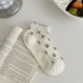 Style japonais mignon femmes chaussettes courtes gris pois décontractées douces port quotidien. - Gros Pois