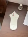 Chaussettes courtes femme en coton broderie dessin animé mignon chaussettes blanches douces - Taille unique / Blanc Bord Ondulé