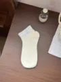 Chaussettes courtes femme mignonnes carreaux bleus bouton beige coton variante - Taille unique / Bord-côte à carreaux blancs