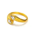 Detailed view of an 18k gold plated snake ring featuring two sparkling pear cut stones - Size 6 / Snake Style (HT-4598) / Gold Snake Style White Stone