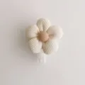 Detailed view of a cute Korean style cream-colored ribbed fabric flower adhesive wall hook - 6*8cm / Beige Flower (White Hook)