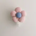 Close-up of a cute pink and blue ribbed fabric flower wall hook with a white base - 6*8cm / Pink Flower (White Hook)