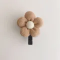 Macro detail of a cute beige ribbed fabric flower wall hook for home decoration. - 6*8cm / Coffee Flower (Black Hook)