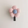 Close-up of cute pink ribbed fabric flower wall hook showing soft texture detail - 6*8cm / Pink Flower (Black Hook)