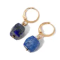 Elegant gold leverback earrings featuring geometric blue lapis lazuli raw stone drops - Lapis Lazuli