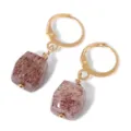 Gold hoop earrings featuring natural reddish stone pendants in a minimalist style - Strawberry Quartz