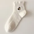 Retro lace women's socks with cute cat embroidery, sweet Korean style cotton low cut socks. - Women's 35-39 / Bow Tie Cat