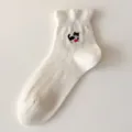 White embroidered cat socks, retro lace trim low-cut cotton socks for sweet women style. - Women's 35-39 / Heart Cat