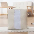 Sac de rangement beige en intissé pour couette avec fenêtre transparente et poignées. - Vertical / 47x28x50cm / Jaune Crème