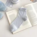 Sweet ruffles bow mid-tube women socks, stylish soft cotton breathable casual daily wear ankle socks - One Size / Blue