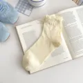 Women sweet frilly bow mid-tube socks spring summer cotton cute lace slouch socks - One Size / Yellow