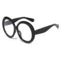 Classic oversized round fashion sunglasses with thick black frames and blue light lenses - Glossy Black Clear Lens