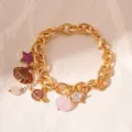 Gold ocean resort style charm bracelet with colorful oil-drop seashell and star charms - Summer Shell Planet (5# Brown) / Gold