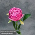 Single pink velvet artificial rose stem, 8cm flower head, 48cm height home decor - Imperial Rose / New Rose Red