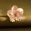 Elegant romantic pink plumeria flower metal hair claw clip with a luxury gold finish - Peach Blossom Style / 5.5cm / Pink