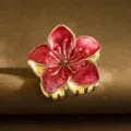 Elegant red enamel flower hair claw clip with gold metal finish and glossy texture - Peach Blossom Style / 5.5cm / Red