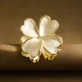 Elegant gold metal plumeria flower hair claw clip with cream enamel petals for women - Four-leaf Flower Style / 5.5cm / White
