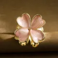 Elegant pink plumeria flower hair claw clip with a glossy golden metal finish for women - Four-leaf Flower Style / 5.5cm / Pink