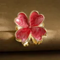 Elegant red enameled plumeria flower metal hair claw clip with a gold-tone finish - Four-leaf Flower Style / 5.5cm / Red