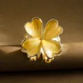 Elegant gold-tone plumeria hair claw clip with a unique yellow marbled enamel finish - Four-Petal Flower / 5.5cm / Yellow