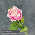 Artificial pink velvet rose stem, 50cm height, for wedding and home decor. - 7cm Style / Light Pink