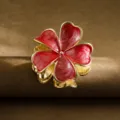 Elegant red enamel plumeria flower hair claw clip with gold metallic finish for women. - Five-Petal Flower / 5.5cm / Red