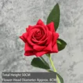 Single artificial velvet red rose with green leaves for wedding and home decoration - 8cm Angular Rose Style / Red