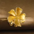 Elegant yellow enamel plumeria flower hair claw clip in a gold metal finish - Five-Petal Flower / 5.5cm / Yellow