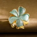 Elegant mint green frangipani flower hair claw clip with a polished gold metal finish - Five-Petal Flower / 5.5cm / Blue