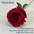 Single stem deep red velvet artificial rose for wedding and home decoration, 53cm long - 11CM Size / Dark Red
