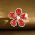 Elegant red plumeria flower hair claw clip with pearls and sparkling rhinestone accents - Rhinestone Flower Style / 6cm / Red