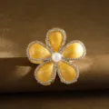 Elegant yellow frangipani flower hair claw clip with rhinestones and pearl decoration - Rhinestone Flower Style / 6cm / Yellow
