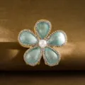Elegant teal enamel plumeria hair claw clip with sparkling rhinestones and pearl detail - Rhinestone Flower Style / 6cm / Blue