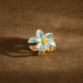 Elegant gold metal hair claw clip featuring a blue and yellow enamel frangipani flower - 2.5cm / Blue