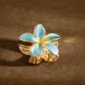 Elegant blue enamel frangipani flower metal hair claw clip for women's hairstyles - 3.50cm / Blue