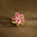 Elegant gold metal hair claw clip featuring a pink enamel plumeria flower design - 2.5cm / Pink