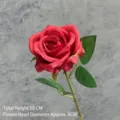 Realistic single stem red velvet artificial rose for wedding decor, 50cm height - Pearl Rose / Bright Red