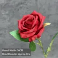 Single stem artificial red velvet rose for home wedding decor, 50cm height dimension - Pearl Rose / Red