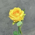 Elegant single stem yellow velvet artificial rose flower for home and wedding decoration - Pearl Rose / Yellow